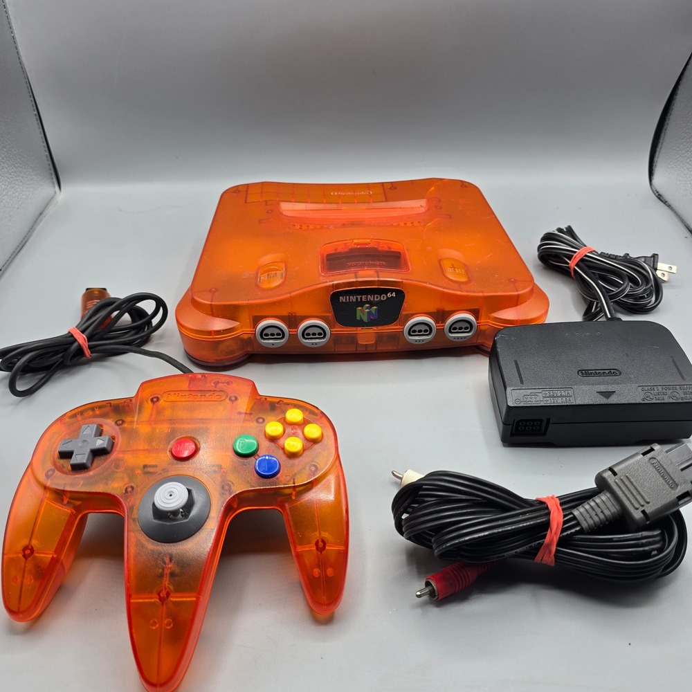 Nintendo 64 N64 Funtastic Fire Orange Console Bundle with Controller & Cables